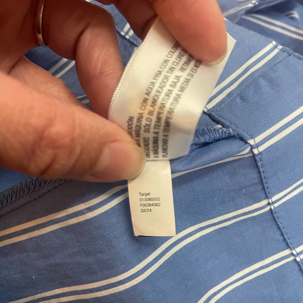 Universal Thread Blue Striped Button-Front Shirt Dress with Tie Waist - Picture 6 of 6